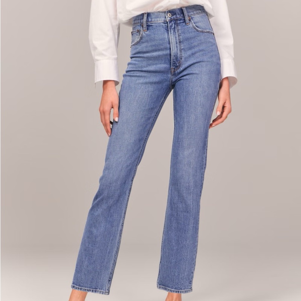 abercrombie ankle straight ultra high rise blue jeans